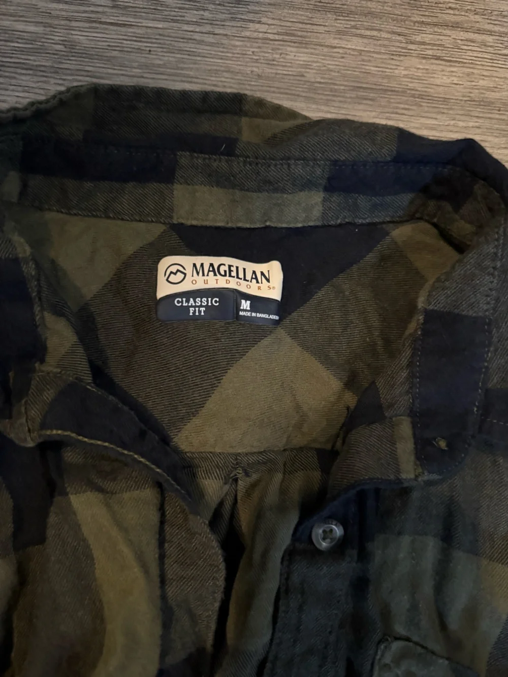 Magellan Outdoors Olive and Black Plaid Casual Button-Down Shirt